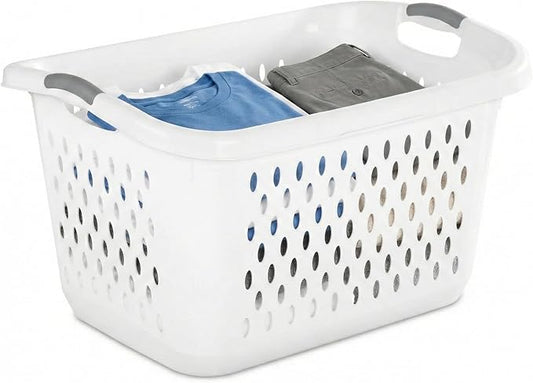 2.7 Bushel Jumbo Laundry Basket - Large Capacity Plastic Clothes Hamper with Reinforced Comfort Grip Handles - Vented Washing Bin for Family Rooms, Dorms, and Bathroom Organization - White