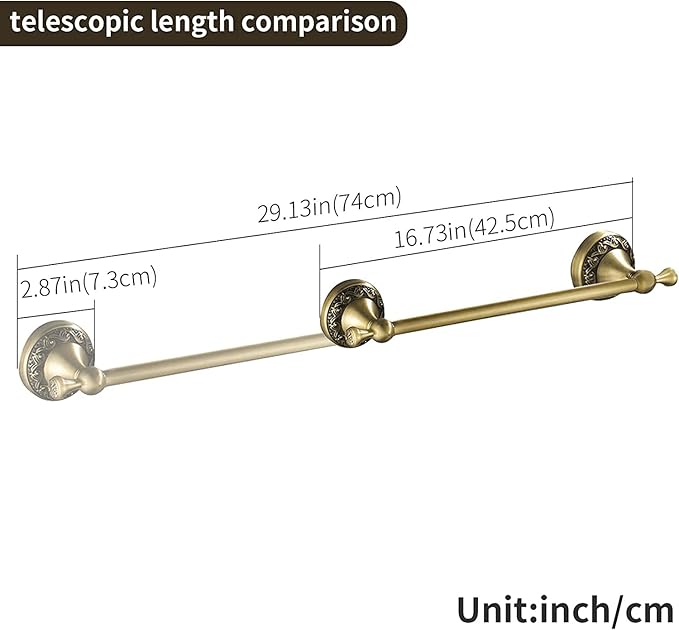 Leyden Antique Towel Bar,Adjustable Towel Holder Rod Brass Bathroom Accessories Expandable 15.2 to 27.8 Inch Vintage Wall Mount