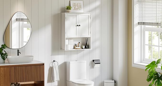 Bathroom Wall Cabinet 24"x30", Painted White Medicine Cabinet W/Adjustable Shelf, Easy Assembly Laundry Wall Cabinet Above Toilet Storage Cabinet Wall Mounted, Over the Toilet Storage Cabinet