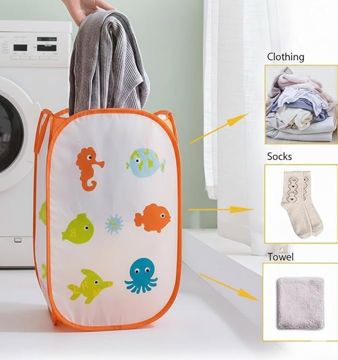 Sea Animal Mesh Laundry Collapsible Hamper Basket for Kids – Large Capacity, Fun Ocean Design, Easy Storage & Transport
