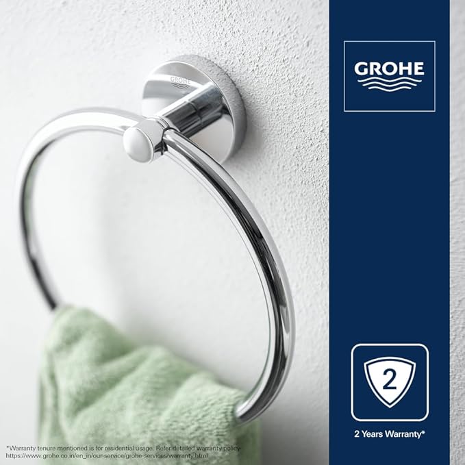 Grohe 40365001 Essentials Metal 7.48-in. Towel-Ring, Starlight Chrome
