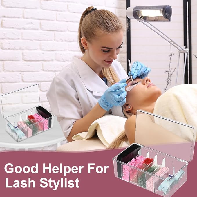 2PCS Acrylic Lashes Organizer, Eyelash Storage Box with 2PCS Tweezers and Sticky Notes, Large Capacity Eyelash Extension Supplies Organizer with Lid, Neatly Store and Organize Your Lash Supplies