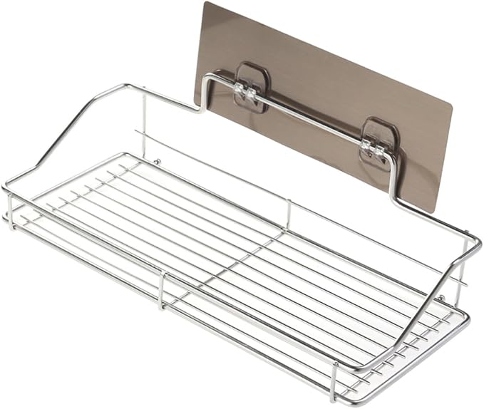 Cabilock Bathroom Shelf Organizer Medium No Drilling Traceless Wall-Mount Storage Rack Stainless Steel for Bathroom and Kitchen Use Strong Adhesive Easy Installation