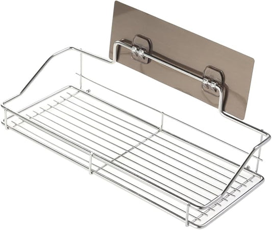 Cabilock Bathroom Shelf Organizer Medium No Drilling Traceless Wall-Mount Storage Rack Stainless Steel for Bathroom and Kitchen Use Strong Adhesive Easy Installation