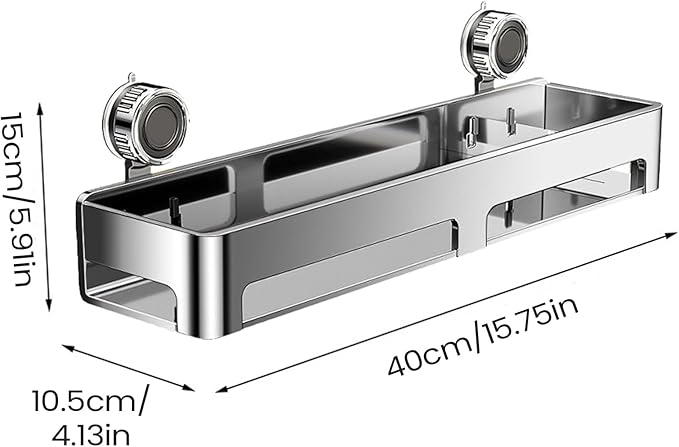 Bathroom Shelf Organizer, 40x15x10.5cm Stainless Steel ABS Suction Cup Wall Storage Rack, Rustproof Holder for Shampoo, Body Wash, Soap, Kitchen