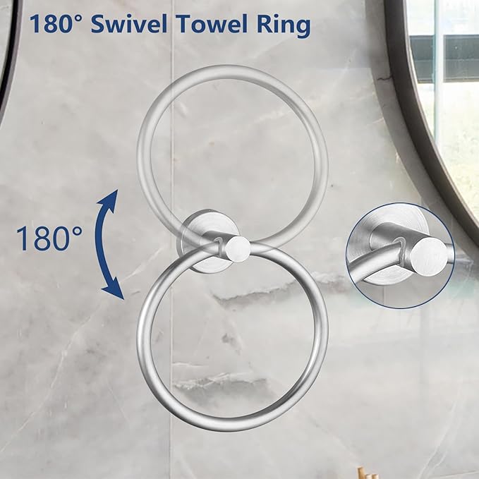Towel Ring, Bathroom Hardware Accessories, Wall-Mounted Towel Ring, Simple Round Stainless Steel Towel Rack, for Bathroom and Kitchen (Brushed Nickel)