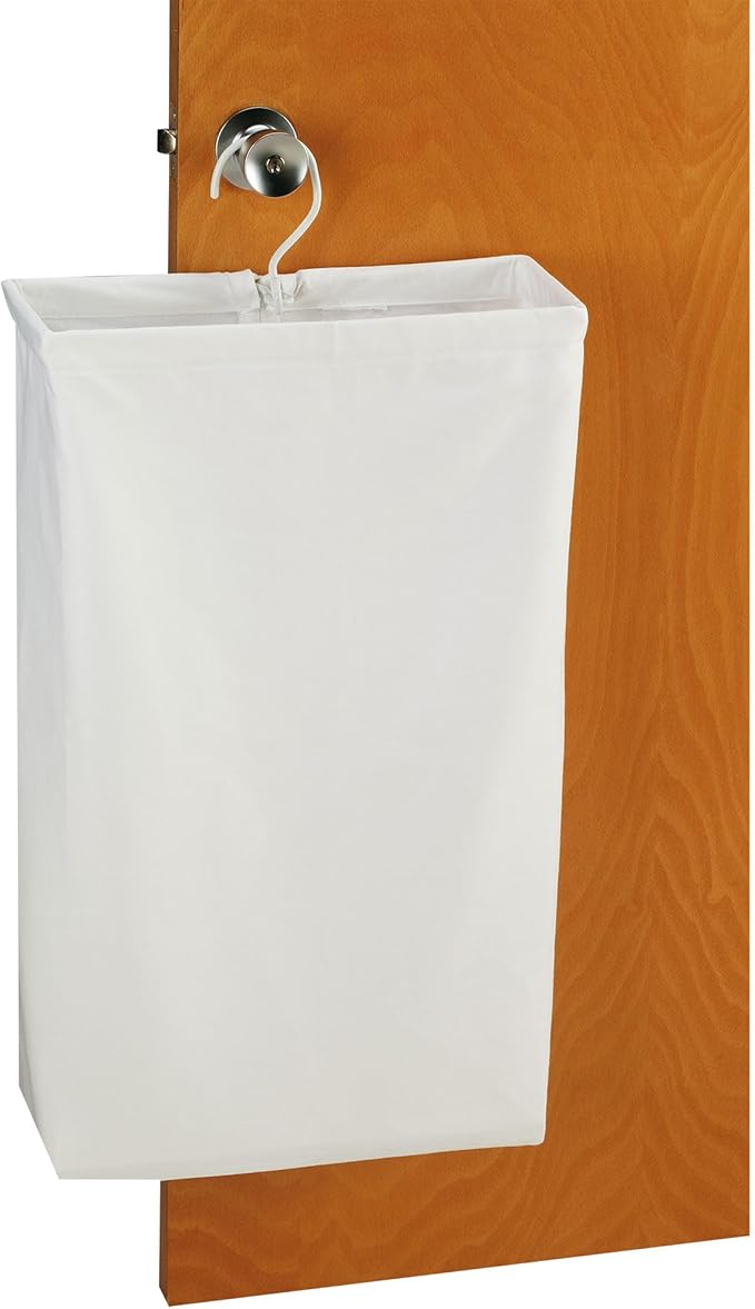 Household Essentials 148 Hanging Cotton Canvas Laundry Hamper Bag | White, 6" x 16" x 27" (Length x Width x Height)