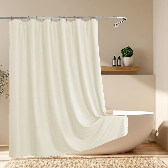 Aiyufeng Shower Curtains for Bathroom，Dot Like Embossed Textured Water Repellent Fabric Large Bath Curtain，Hotel Luxury Quality & Soft Cloth，Machine Washable，72Wx96L，Cream