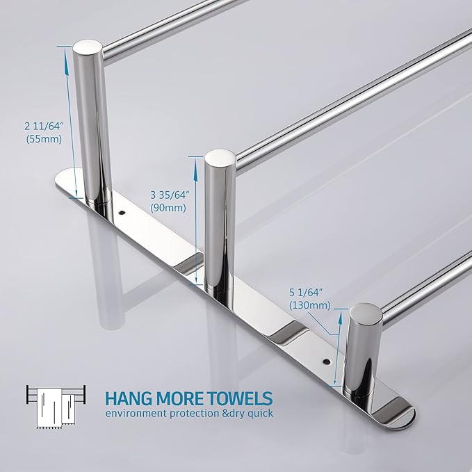 KOKOSIRI Bath Towel Bars Bathroom 3-Tiers Ladder Towel Rails Wall Mounted Towels Shelves Rack Stainless Steel, Polished Chrome, B5002CH-L24