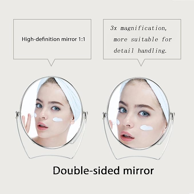 WMugthome Two-Sided 4-In/6-in with Handle Portable Round Makeup/Travel/Desk Mirror with 1X and 3X Magnification(Silver, 6inch)