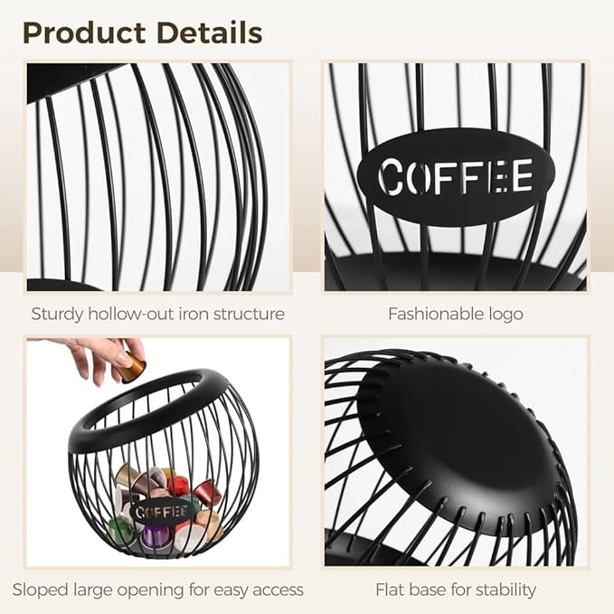 Glass Shelf for Bathroom ，Glass Aluminum，Espresso Pod Holder, Large Metal, Countertop Organizer for Coffee Pods, Snacks, and More