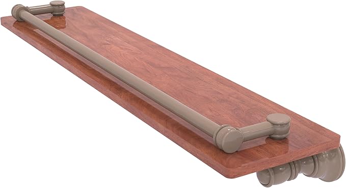 Allied Brass CL-1-22-GAL-IRW-SHB Carolina Collection 22 Inch Wood Shelf with Gallery Rail, Shaded Beige