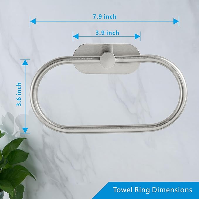 Towel Bar/Bath Towel Ring, Self Adhesive Hand Towel Ring for Bathroom, Stainless Steel Sticky Hand Towel Holder, No Drilling Modern Round Towel Hanger Wall Mounted (2 Pack, Brushed Nickel)