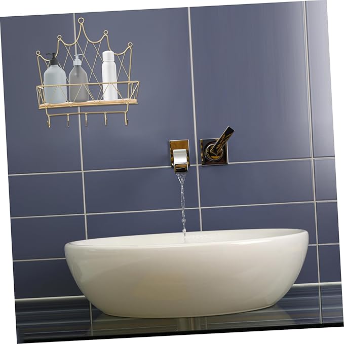 ULTECHNOVO Crown Shaped Wall Hook Storage Rack Iron Decorative Shelf for Bathroom Living Room Bedroom Wall Art Organizer with Hooks Stylish Home Decor