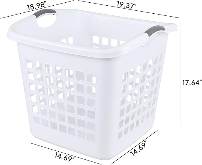 2 Bushel /73 L White Laundry Basket Plastic, 4 Pack Laundry Hamper with Cutout Handles, Large Dirty Clothes Basket