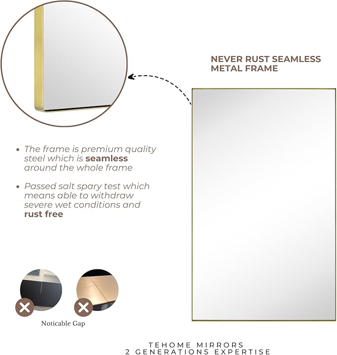 TEHOME Recessed Mount 16x26'' Squared Rectangle Brushed Gold Bathroom Medicine Cabinet with Mirror Gold Metal Framed Rectanglular Medicine Cabinet 2 Adjustable Glass Shelves