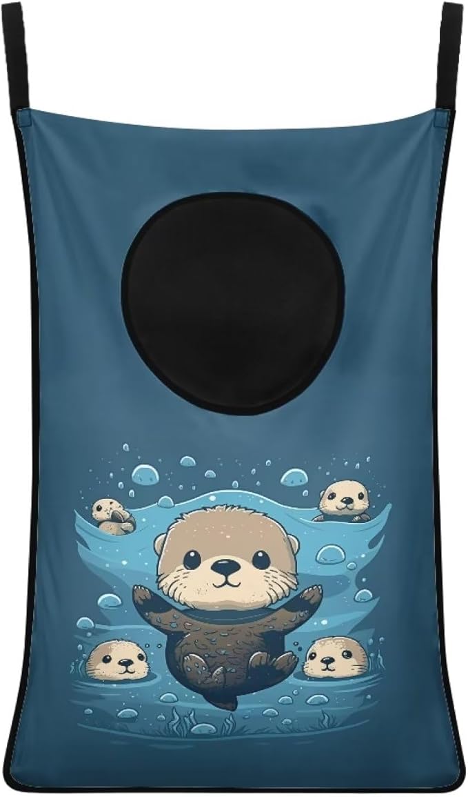 ZOUTAIRONG Sea Otter Hanging Laundry Hamper Cute Over Door Zipper Storage Bag Space Saving Laundry Bag Hanging Dirty Clothes Hamper Laundry Baskets for Bathroom, Closet, Home, Dorm