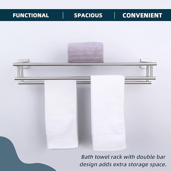 Towel Rack Brushed Nickel, Angle Simple SUS304 Stainless Steel Bath Towel Holder with Shelf for Bathroom Wall 27.56 Inches
