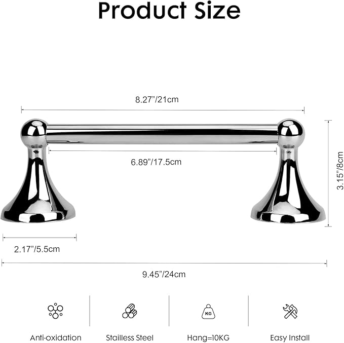 Antique Hand Towel Holder Chrome for Bathroom,Towel Bar 9-Inch,Bathroom Accessories Towel Rack, Wall Mounted,Towel Hanger,Towel Ring for Bathroom