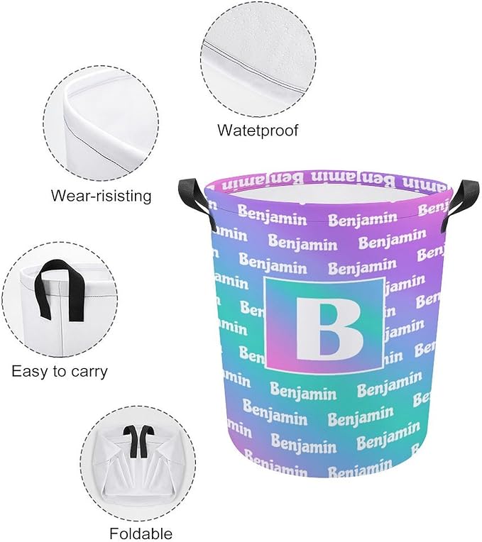ZOE DAVISON Custom Initial Name Laundry Baskets,Personalized Name Gifts,Colorful Laundry Hamper for Kids Baby Adults,Collapsible Clothes Storage Organizer,16.5 x 13.8in