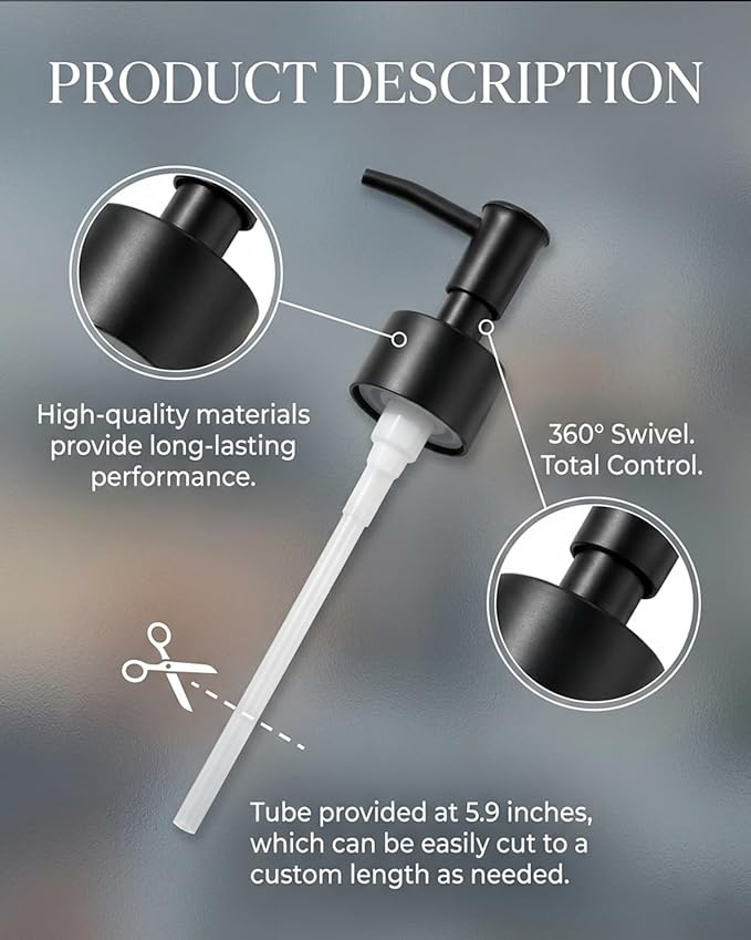 2-Pack Soap Dispenser Pumps Replacement, Universal Lotion & Soap Pump Heads for Standard 28/400 Bottle Neck, Black Finish (Fits 26mm-28mm/ 1.02-1.10 inch)
