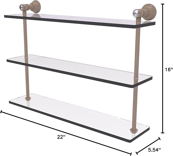 Allied Brass CC-5-22-SHB Carolina Crystal Collection 22 Inch Triple Glass Shelf, Shaded Beige