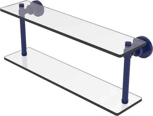 Allied Brass WS-2/22-MBL Washington Square Collection 22 Inch Two Tiered Glass Shelf, Mediterranean Blue
