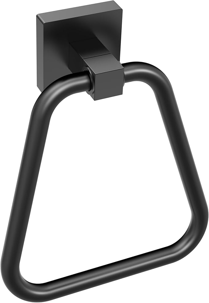 RUACQ Towel Ring, Square Base Hand Towel Ring, Stainless Steel Hand Towel Holder for Bathroom Wall, Sturdy and Rust-Resistant (Matte Black)