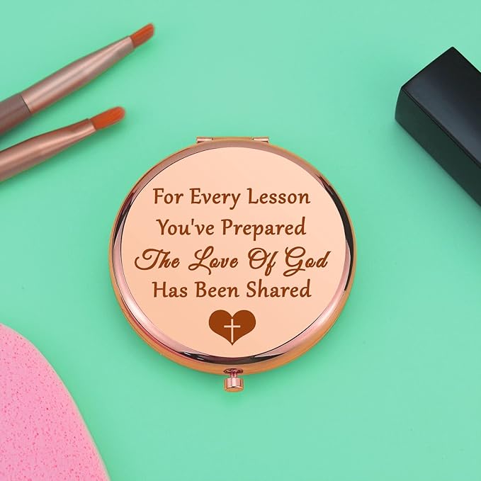 School Teacher Gifts Teacher Appreciation Gift Compact Mirror Teacher Gifts for Women Christian Gift for Her Thank You Gift for Teacher Folding Makeup Mirror Graduation Birthday Gifts