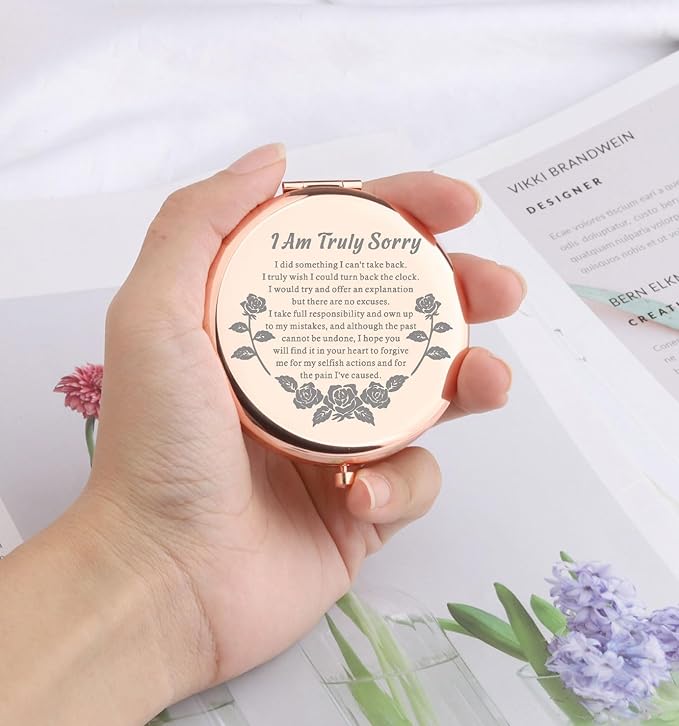 WSNANG Apology Gift for Her - Compact Folding Makeup Mirror - 'I Am Truly Sorry' - Forgive Me Gift