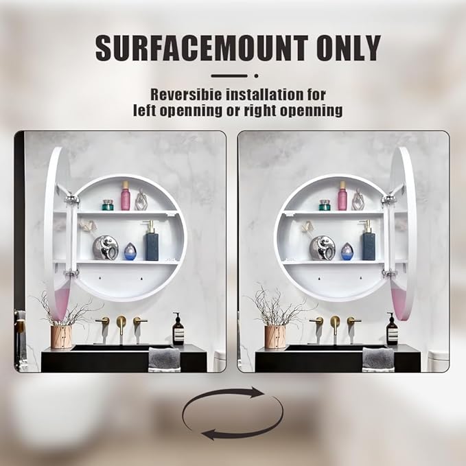 Round Medicine Cabinet,Medicine Cabinet with Mirror,Aluminum Framed,Soft Close Hinge,20inch,White