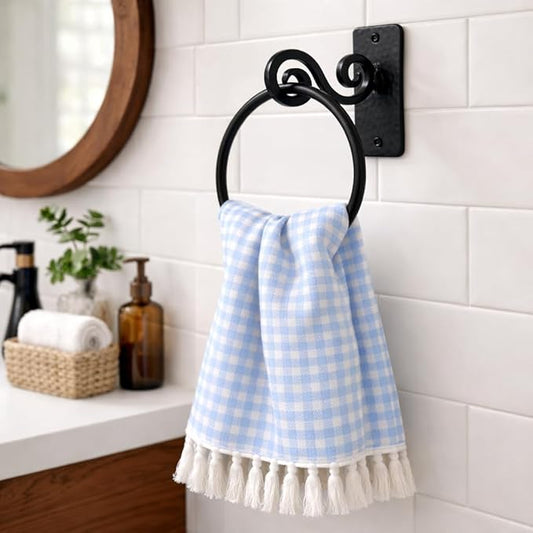 The Metal Magician Round Hand Towel Holder for Bathroom Wall - Kitchen Towel Ring - Aesthetic Design & Heavy Duty Durability - (Spiral Suspension) - (Black)