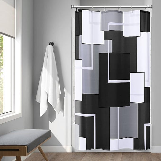 Hokibero Shower Curtains for Bathroom Modern Geometric Standard Bathroom Curtains Shower Curtain Polyester Heavy Duty for Hotels Bathtubs, 36x72 Black