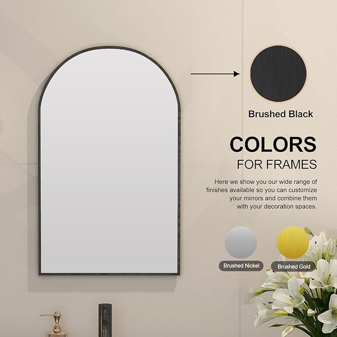 Recessed Medicine Cabinet for Bathroom,Black Arched Medicine Cabinet with Mirror,Bathroom Mirror with Storage,Surface Mount Wall Cabinet 14x18
