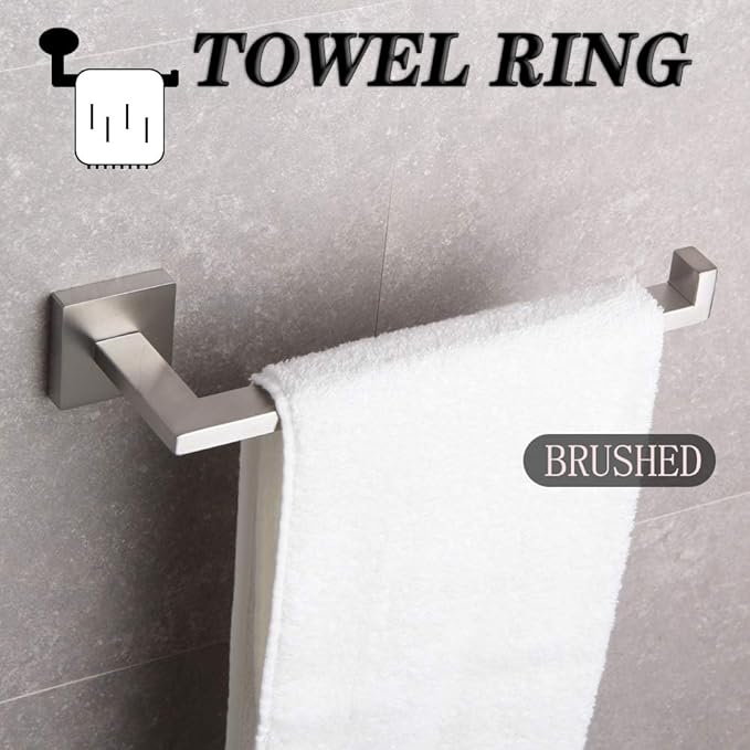 GERZWY Contemporary Stainless Steel Wall Mounted 2-Piece Bathroom Hardware Set - Towel Ring Toilet Paper Holder, Brushed Finish IG1856-2LS