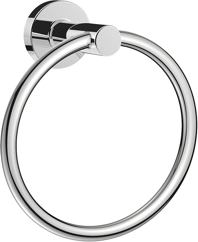 WOOPHEN Hand Towel Ring, Thicken Stainless Steel Bath Towel Holder Modern Round Towel Hanger Wall Mounted for Bathroom, Kitchen (Chrome Finish)
