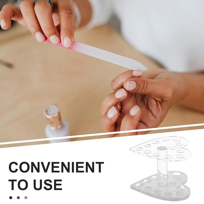 Healeved Heart-Shaped Nail Art Pen Holder Transparent Acrylic Nail Brush Stand Uv Gel Polish Pen Rest for Salon and Home Use 3.42X3.34X2.40In