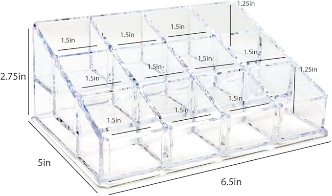 Isaac Jacobs Clear Acrylic 12 Compartment Nail Polish Holder, Organizer for Makeup, Essential Oils, Storage Solution, Rack Display (3 Rows (x4)) (Pack of 2)