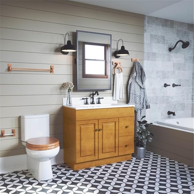 Pemberly Row 4-Piece Wood Bathroom Hardware Set in Honey Oak
