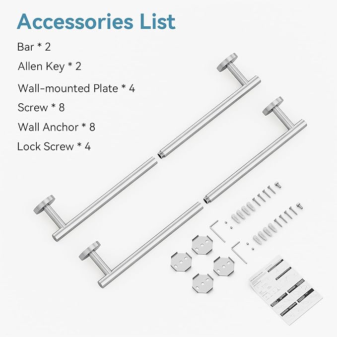 Brushed Nickel Towel Bar, 24 Inch Towel Rack for Bathroom Wall-Mounted, SUS304 Stainless Steel, Total Length 26 Inch 2 Pack