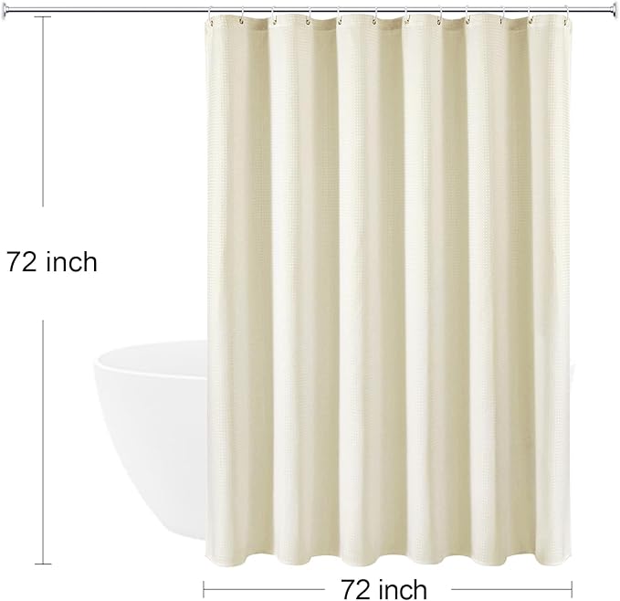Gibelle Beige Shower Curtain, 230GSM Waffle Weave Textured Fabric Shower Curtain for Bathroom - Soft Cloth & Hotel Spa Luxury, Water Repellent, Machine Washable, 72X72, Ivory