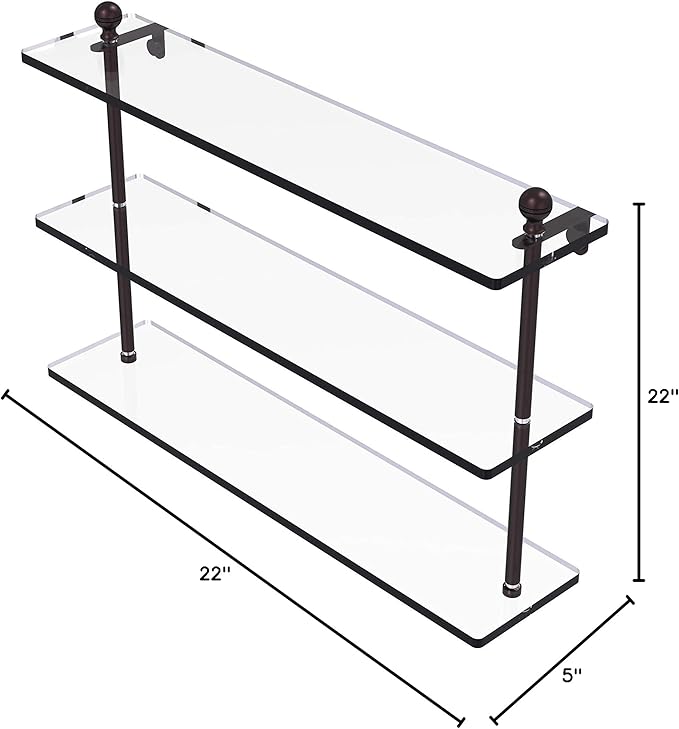 Allied Brass MA-5/22 Mambo Collection 22 Inch Triple Tiered Glass Shelf, Antique Bronze