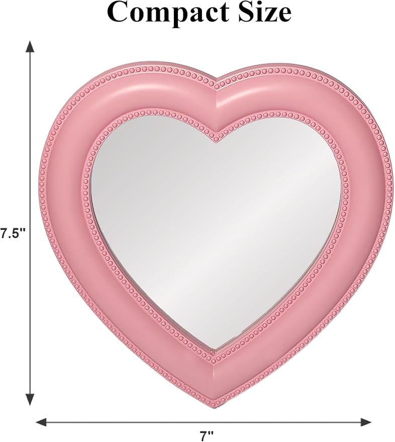 Magnetic Heart Mirror, 6.9"x7.3", School & Office Cabinet Mirror, Magnetic Makeup Mirror for Girls, Bathroom & Gym Locker (Peach)
