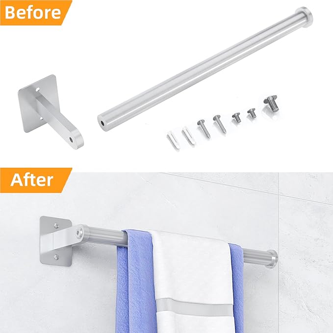 12 Inch Hand Towel Holder, Thicken Stainless Steel Towel Ring for Bathroom Wall Mounted, Heavy Duty Hand Towel Bar Organizer, Modern Home Decor Towel Rack, Brushed Silver Single Rod
