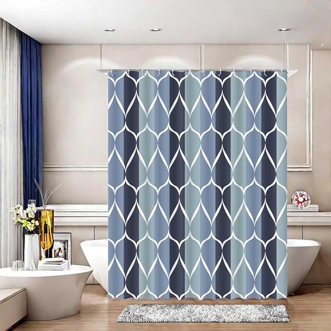 Blue Shower Curtain Modern Bathroom Shower Curtain Waterproof Fabric Machine Washable Shower Curtain Set 72 x 72 Inches