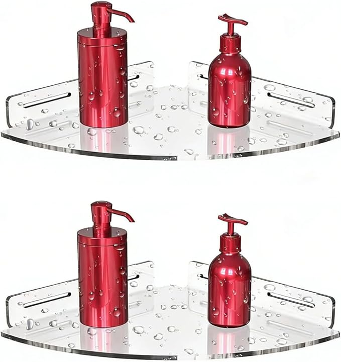 AUNMAS Acrylic Corner Floating Shelves, Strong Load Bearing No Drill Wall Mounted Bathroom Shelf for Bathroom Storage Organization (Transparent)