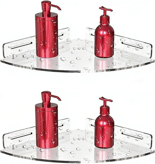 AUNMAS Acrylic Corner Floating Shelves, Strong Load Bearing No Drill Wall Mounted Bathroom Shelf for Bathroom Storage Organization (Transparent)