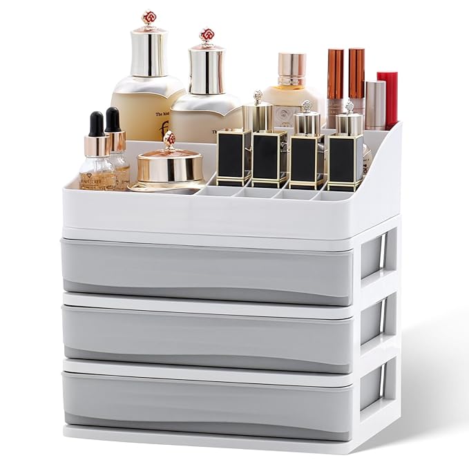 ELUCHANG Cosmetics Makeup Organizer Storage: 9.6" Detach Make Up Organizers and Storage with Drawers Large Skincare Organizers for Vanity Countertop Dresser Bedroom Bathroom Desk