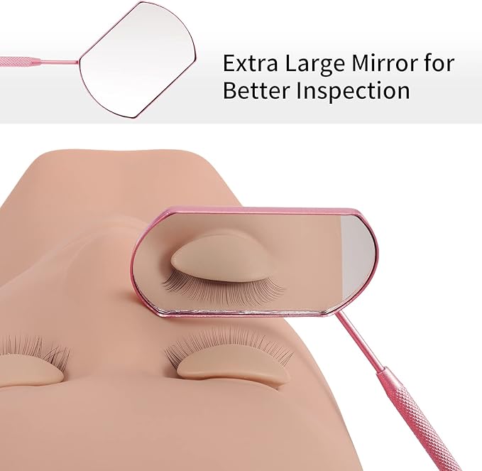 Lash Mirror for Eyelash Extensions, Detachable Stainless Steel Large Eyelash Mirror, Pink
