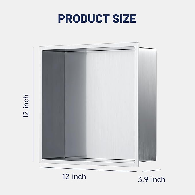 Stainless Steel Shower Niche 12"X12", No Tile Needed Recessed Inserted Wall Niche Shower for Bathroom, Living Room, Kitchen for Storage, Brushed Nickel